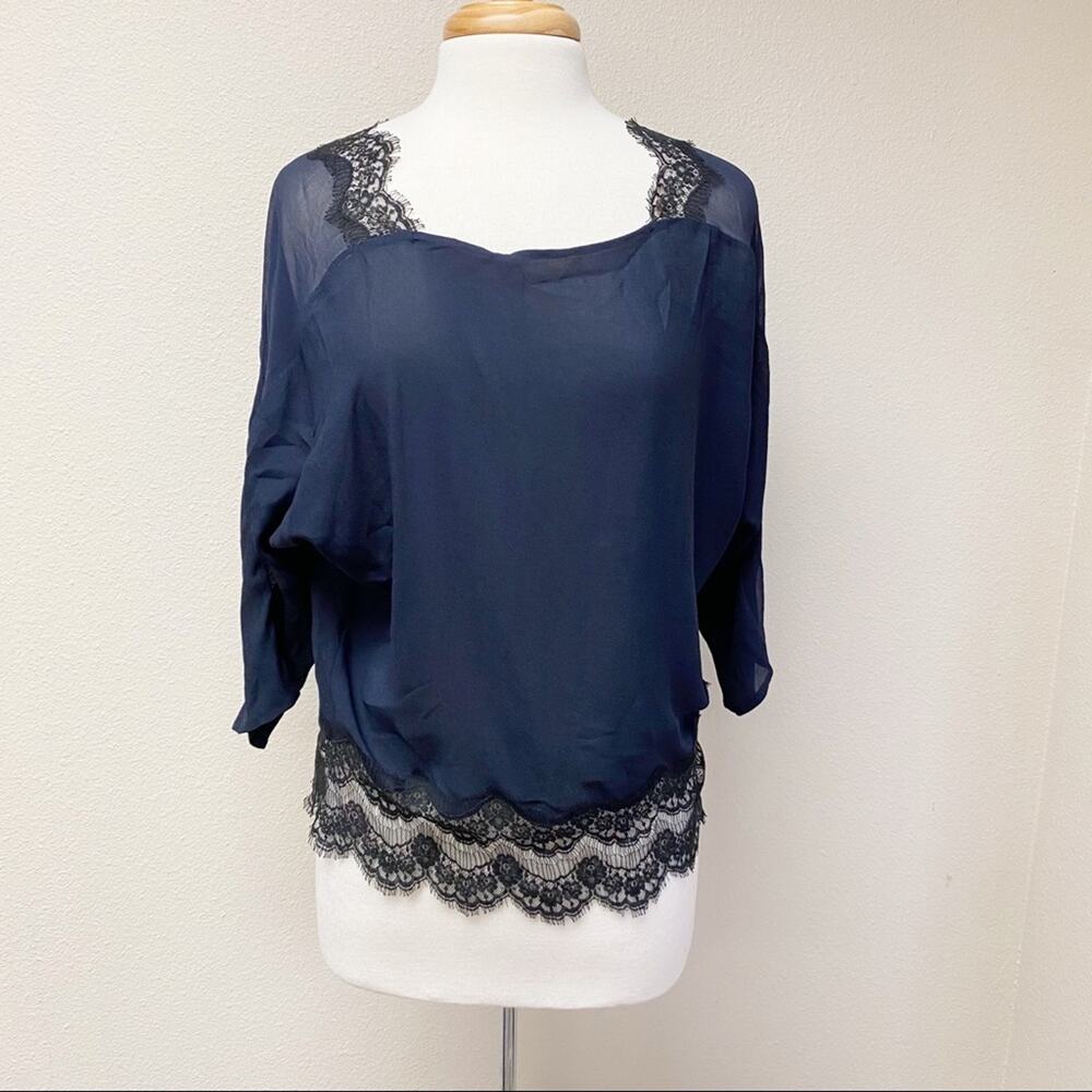 Sandro Open Back Lace Top Navy 2